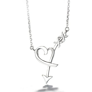 Sterling Silver High-Polish Arrow through Heart Necklace