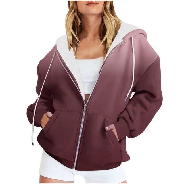 Vestes de Pluie pour Femmes, Sweat à Capuche Zippé Complet, Manches Longues, Poches, Manteau pour Femmes, Col Rond, Chandails en Molleton Femmes S-119 Vin S