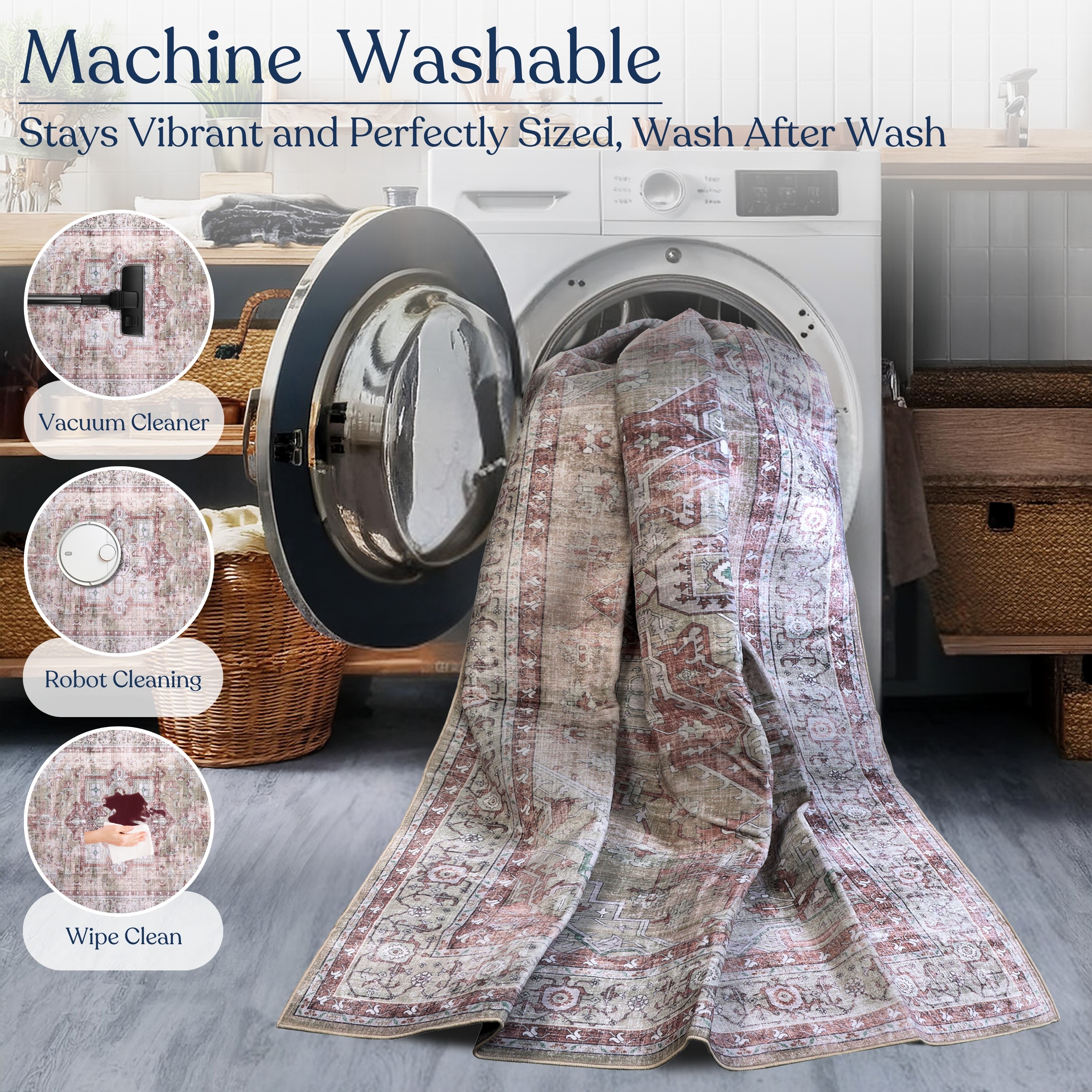 Delara 2.5'x10' Machine Washable Area Rug, Soft & Durable, Non-Slip, Stain Resistant, Desert Rose, for Bedroom, Living & Dining Room