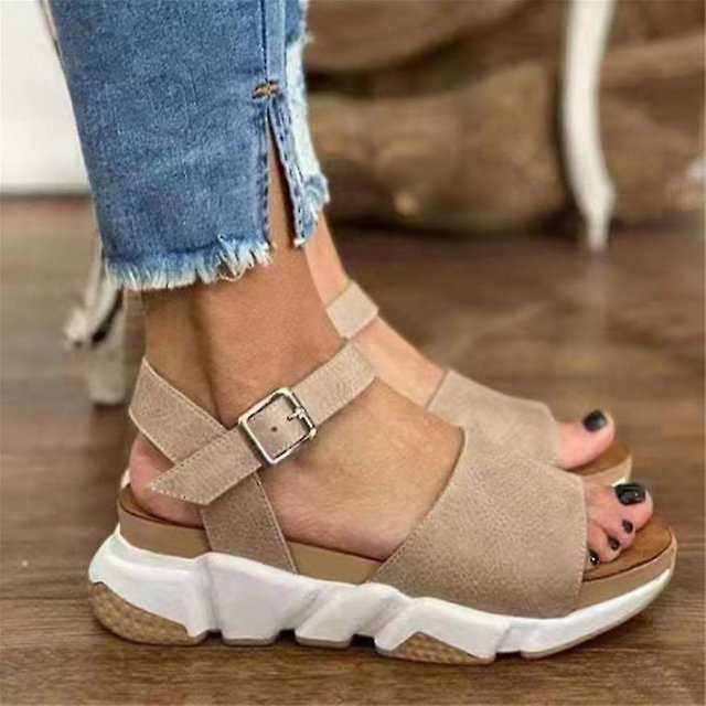 Women's Sandals Summer Open Toe Breathable Ankle-strap Shoes Pin Buckle Closure