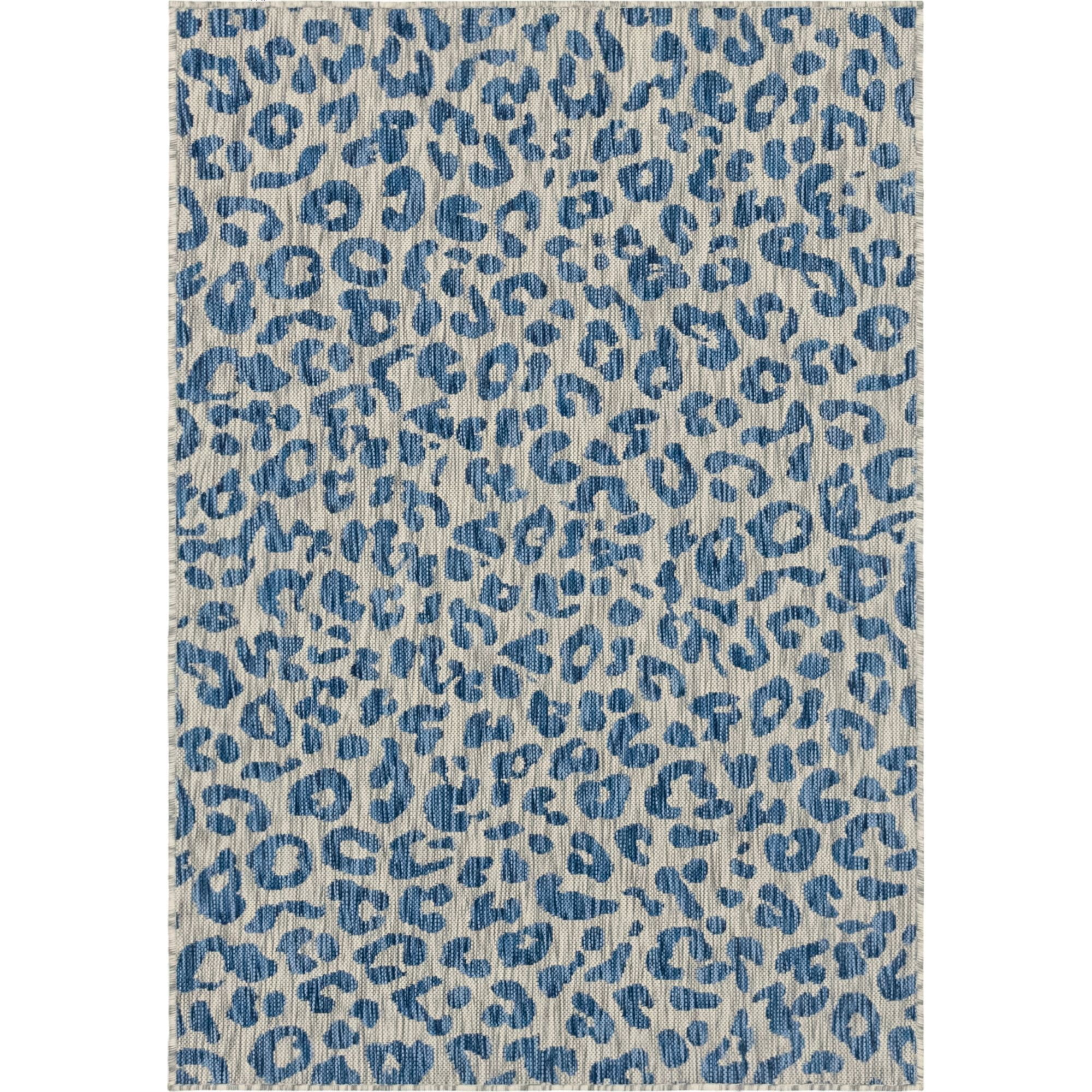 6' x 9' Blue and Gray Animal Print Rectangular Outdoor Area Throw Rug