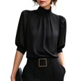 thumbnail image 4 of Womens Blouses Casual Tops Mock Neck Puff Sleeve Shirts Business Work Summer Outfits Lightweight Soft Daily Wear Fashion Tops by Yigetop Black L, 4 of 7