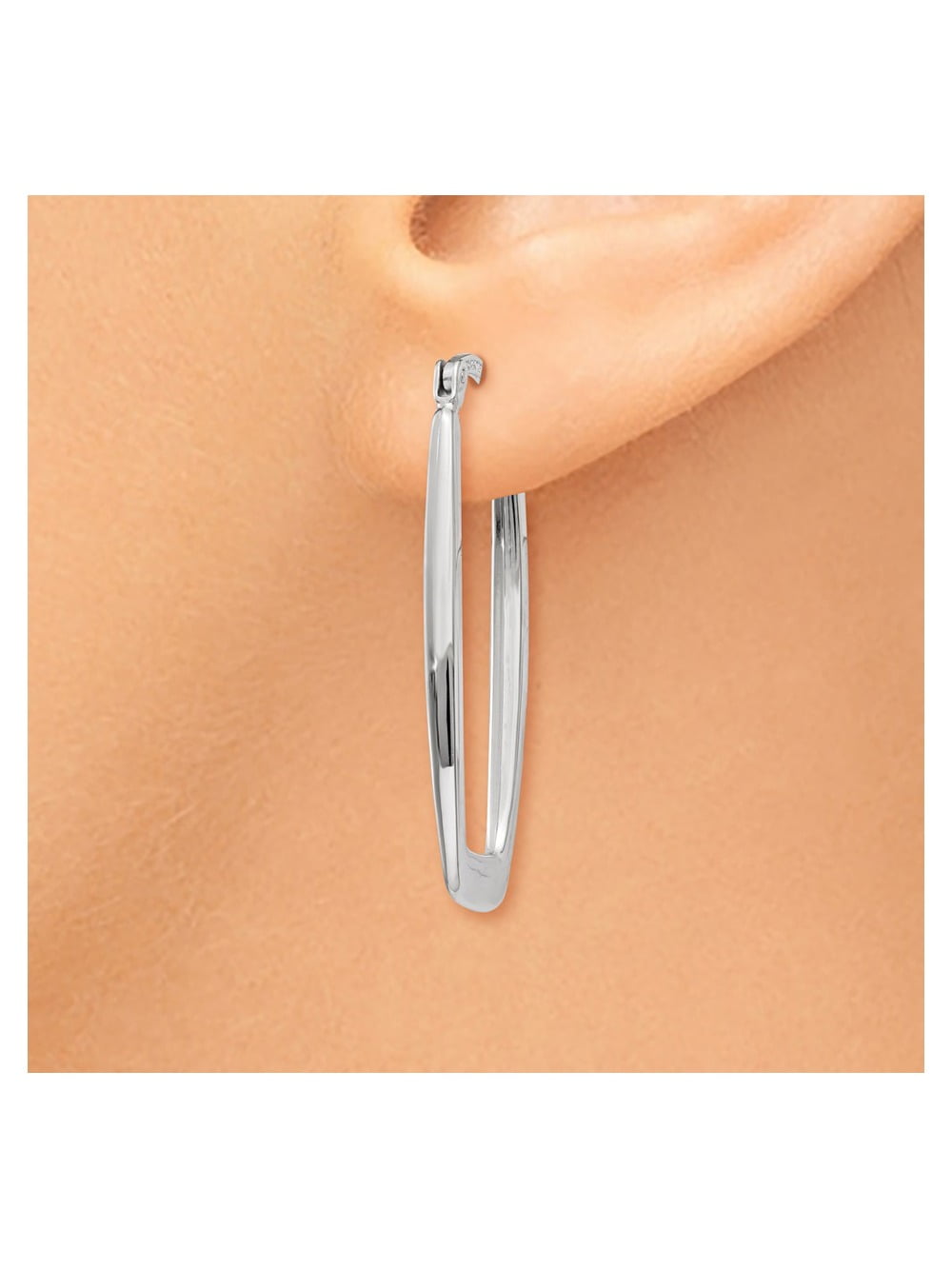Gem & Harmony 14K White Gold Polished Rectangle Hoop Earrings for Women