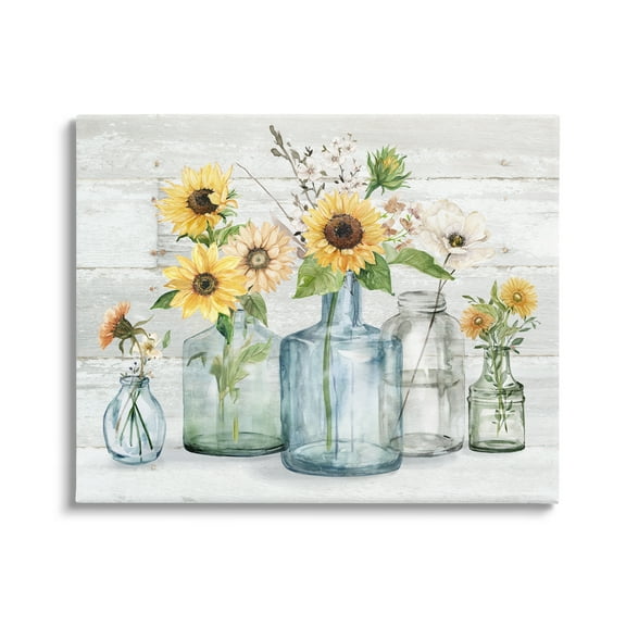 Stupell Industries Varied Country Flower Blooms Rustic Planked Pattern Graphic Art Gallery Wrapped Canvas Print Wall Art, Design by Carol Robinson