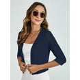 thumbnail image 3 of Chiclily Women's 3/4 Sleeve Cropped Cardigans Sweaters Navy Blue 2XL Lightweight Open Front Shrugs for Women, 3 of 7