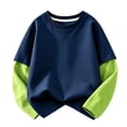 thumbnail image 2 of Xdegoge Boys Girls Crewneck Sweatshirts Long Sleeve Layered Look Color Block Pullover Tops Casual Fall Comfy Athletic Activewear 3-15 Years Green 14-15 Years, 2 of 6