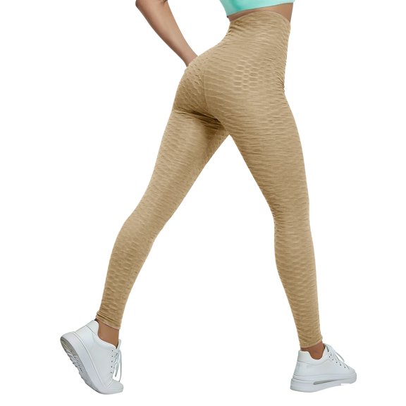 Women High Waist Yoga Pants, Bubble Hip Lifting Fitness Leggings, Stretch Running Workout Pants