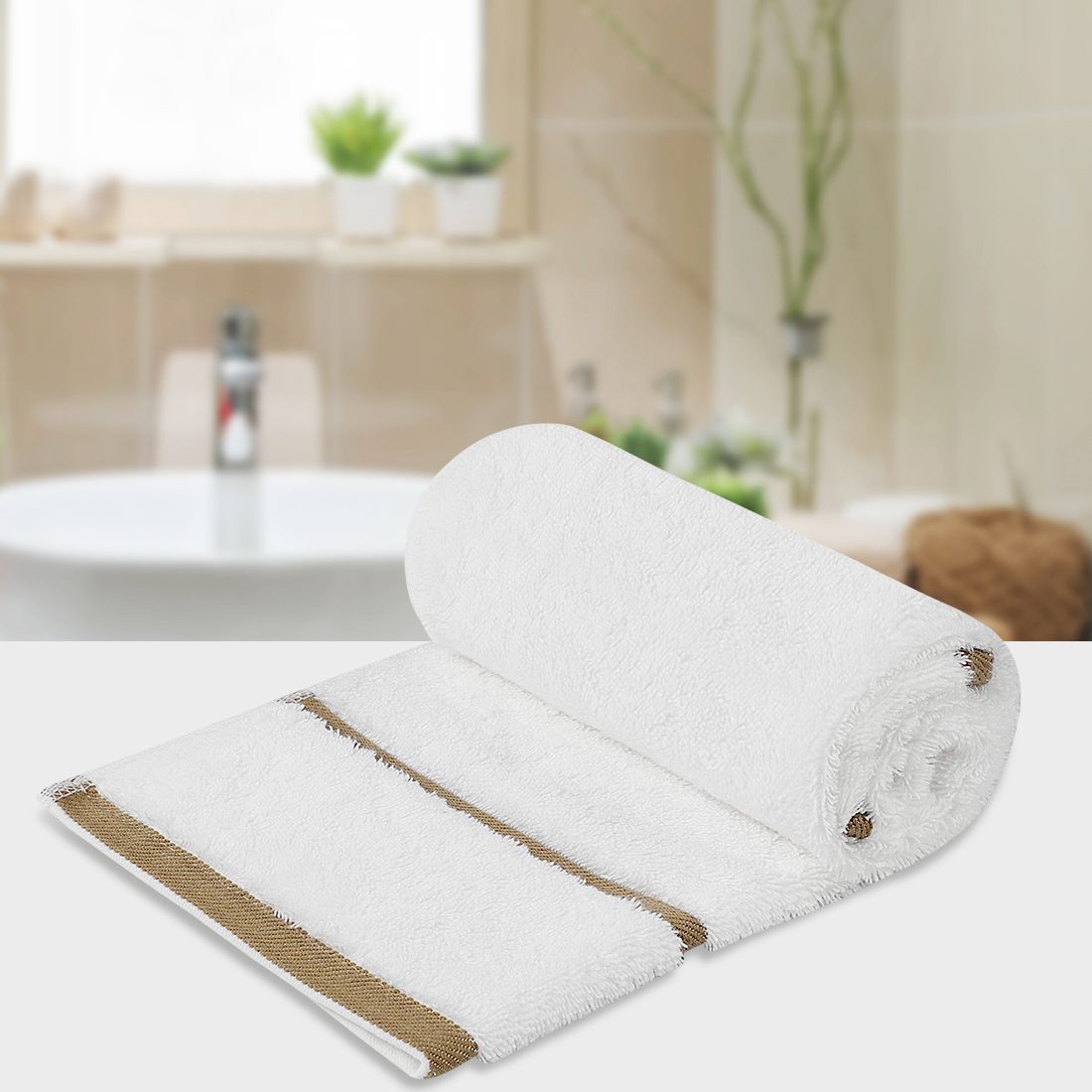 Unique Bargains 2-Pack Lightweight Cotton Hand Towels 16" x 30" Tan