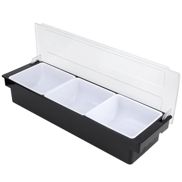 Spice Box Serving Set, Transparent Cover With Side Handles Seasoning Rack Spice Pots, Durable With Lid For Coffee Shops, Hotels Bars, Restaurants 3 Compartment