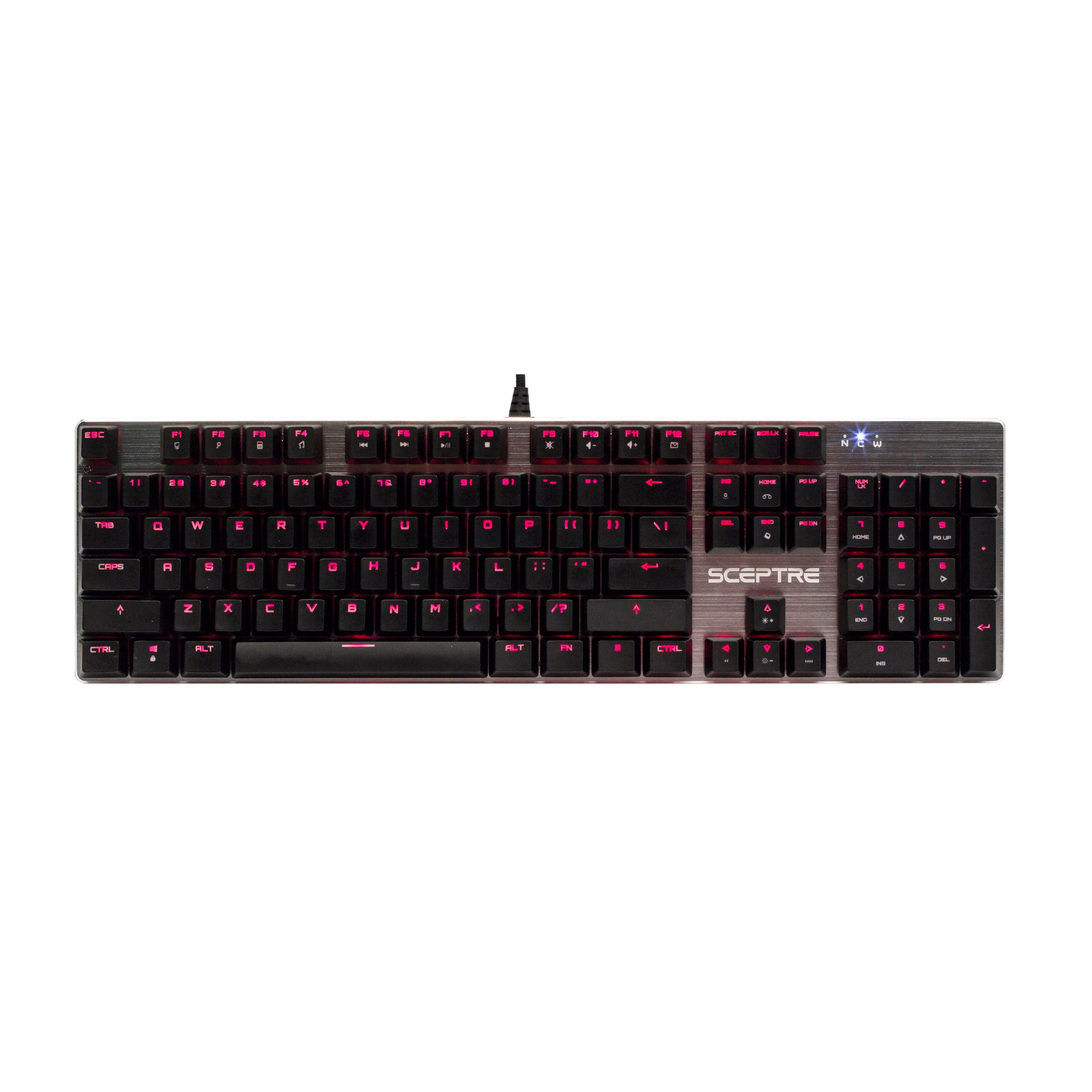 Sceptre SK-604 104 Key USB Wired Illuminated Mechanical Gaming Keyboard - Blue Switch - Red LED Backlit