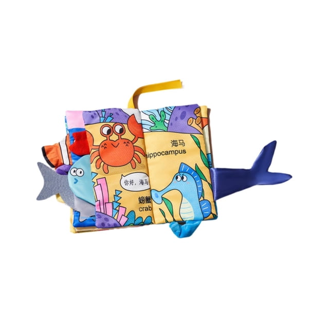 Libro de tela de educación temprana, juguete suave, juguete educativo, dispositivo BB, libro de tela con cola táctil y sensación para niños, regalos animales marinos