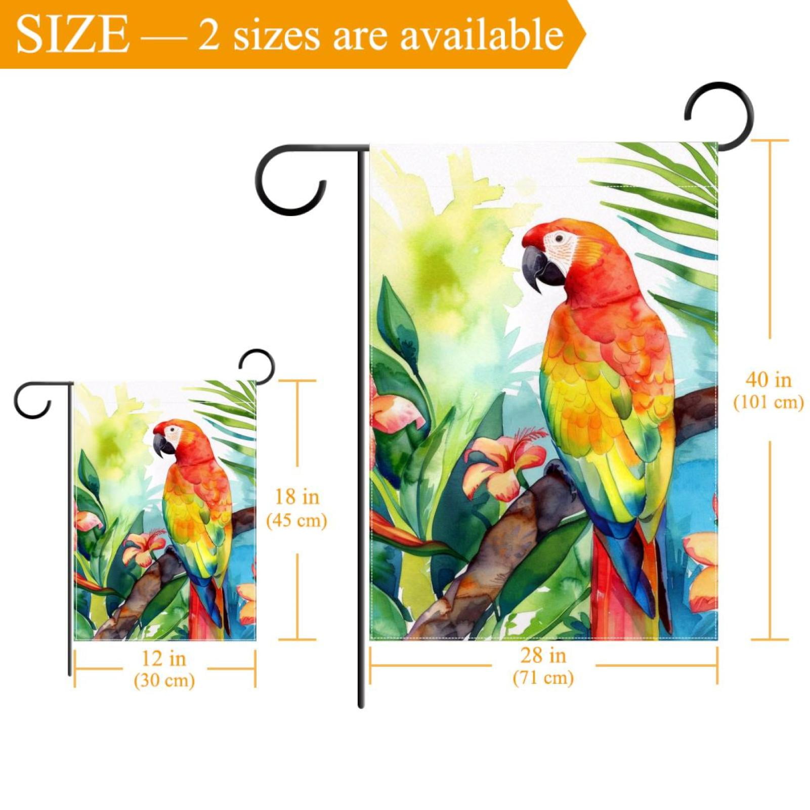 Welcome Watercolor Parrot Tropical Plant Leaf Garden Flag, Vertical Double Sided Small House Flag, Yard Farmhouse Outdoor Deck Veranda Lawn Decor 28x40 Inch
