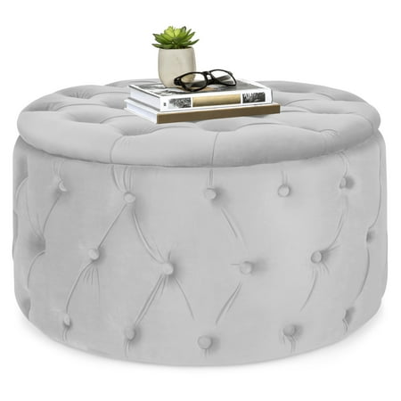 Round Living Room Table Best Choice Products 29.5in Velvet Round Modern Button-Tufted Ottoman Footrest Stool Accent Furniture, Coffee Side Table for Living Room, Bedroom w/ Wood and Foam Frame, Light Gray ()