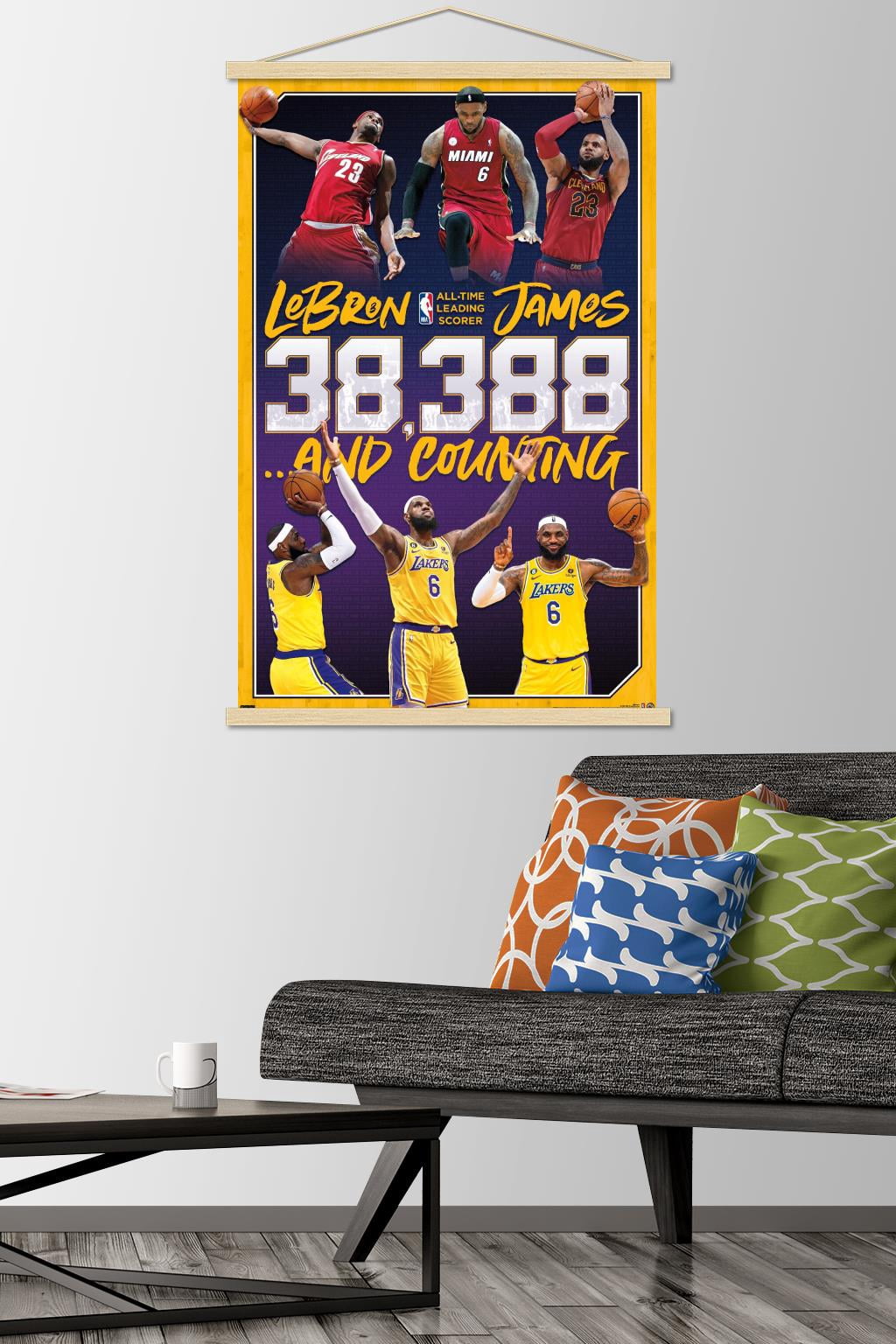 NBA League - LeBron James All-Time Scoring Leader Wall Poster with Magnetic Frame, 22.375" x 34"