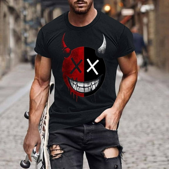 JXMVOJ Men's Halloween Printed Round Neck Short Sleeved Blouses/T-shirt Fashion Casual, Good Materials Stylish Attractive Handsome, Summer, Outdoor Casual Daily Wear