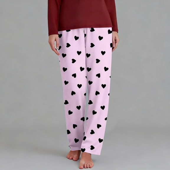 absanyy Womens Soft Pajama Pants with Heart Print, Relaxed Fit Lounge & Sleep Pants, Plus Size S-XXXXXL, Lightweight Breathable,Size 5XL