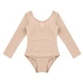 thumbnail image 1 of Yeahdor Girls Basic Team Uniform Short/Long Sleeve Gymnastics Workout Ballet Dance Leotard Solid Color Bodysuit Activewear Apricot 3, 1 of 7