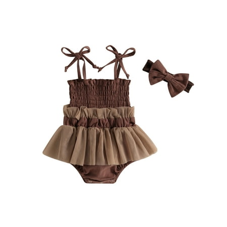 

Newborn Baby Girls Summer Rompers Clothes Ruffles Bandage Patchwork Sleeveless Tulle Jumpsuits Skirts Headband Casual Outfits