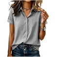 thumbnail image 6 of QIYAGBSA Short Sleeve Collared Button Down Shirt for Women Relaxed Fit Solid Color Casual Summer Top(Gray M), 6 of 6