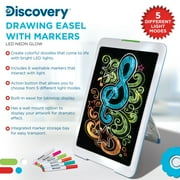 Discovery Kids Neon Glow Drawing Easel w/Color Markers, Built-in Kickstand/Wall Mount, Choose from 6 Light Modes, Easy to Clean/Washable, Wide Screen, Flat Storage, Great for Children, Multicolor