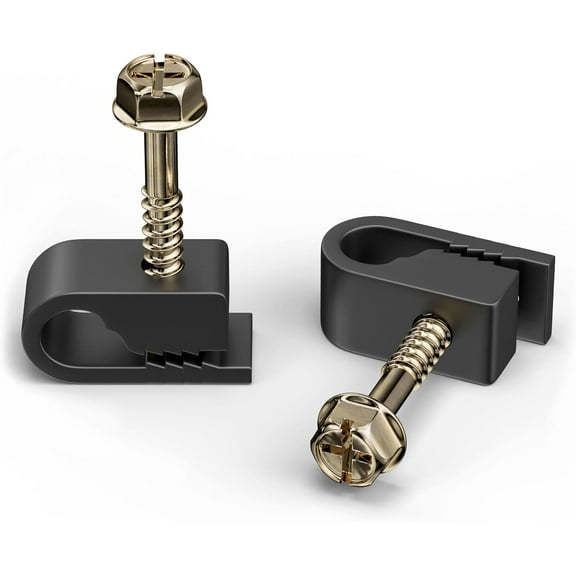 QIANJIA Cable Clips 100 Pack Black, 1/4 Inch Screw Fastener Wire Clips, UV Protected Coaxial/Ethernet/Electrical Cable Wall Clips for Indoor Outdoor Use