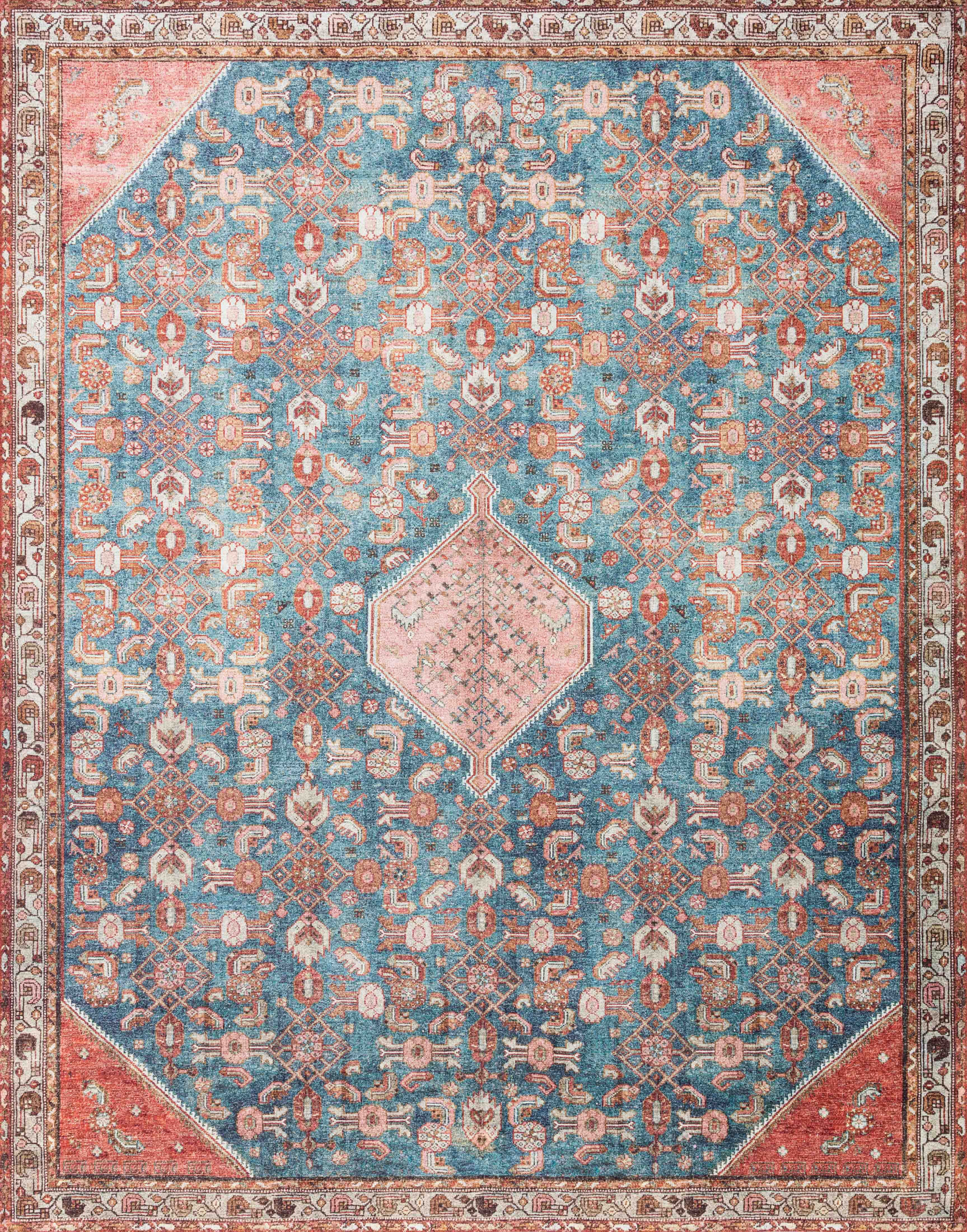 Loloi II Layla LAY-10 Printed Marine / Clay Oriental Area Rug 2'-6" x 12'-0"