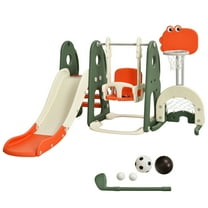 Costway 6 in 1 Toddler Slide and Swing Set Climber Playset w/ Ball Games Orange
