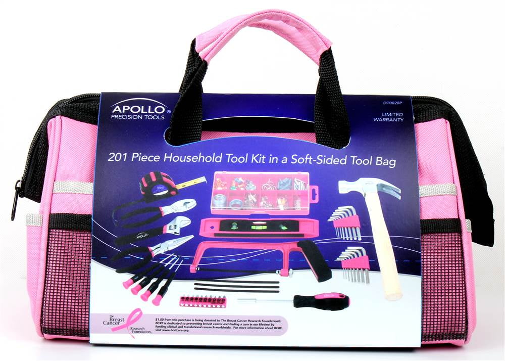 Apollo Tools 201 Piece Household Tool Kit In Bag Pink Apollo Tools 201 Piece Household Tool Kit In Bag Pink