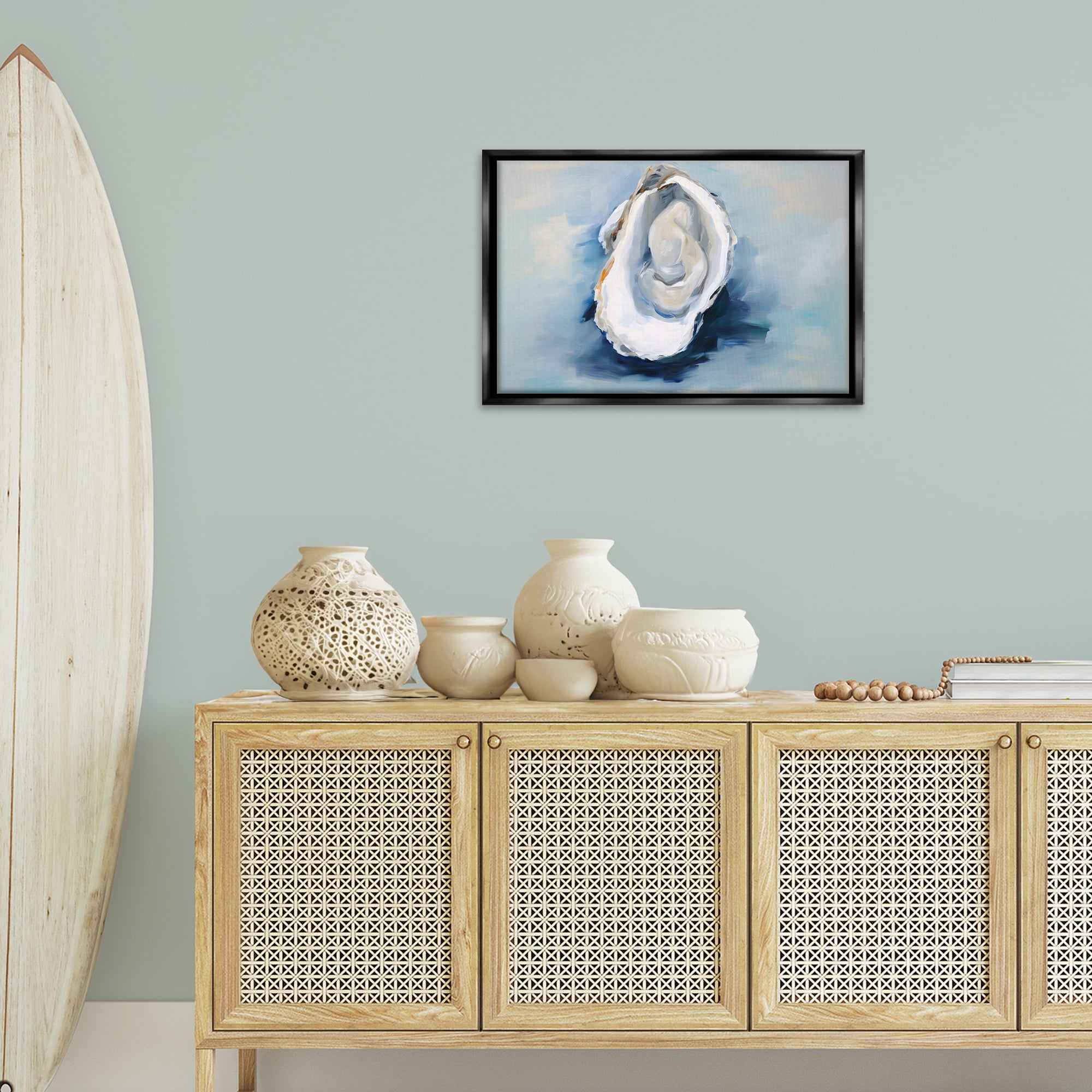 Stupell Industries Traditional Oyster View Nautical & Beach Painting Black Floater Framed Canvas Art Print Wall Art, 25 x 17