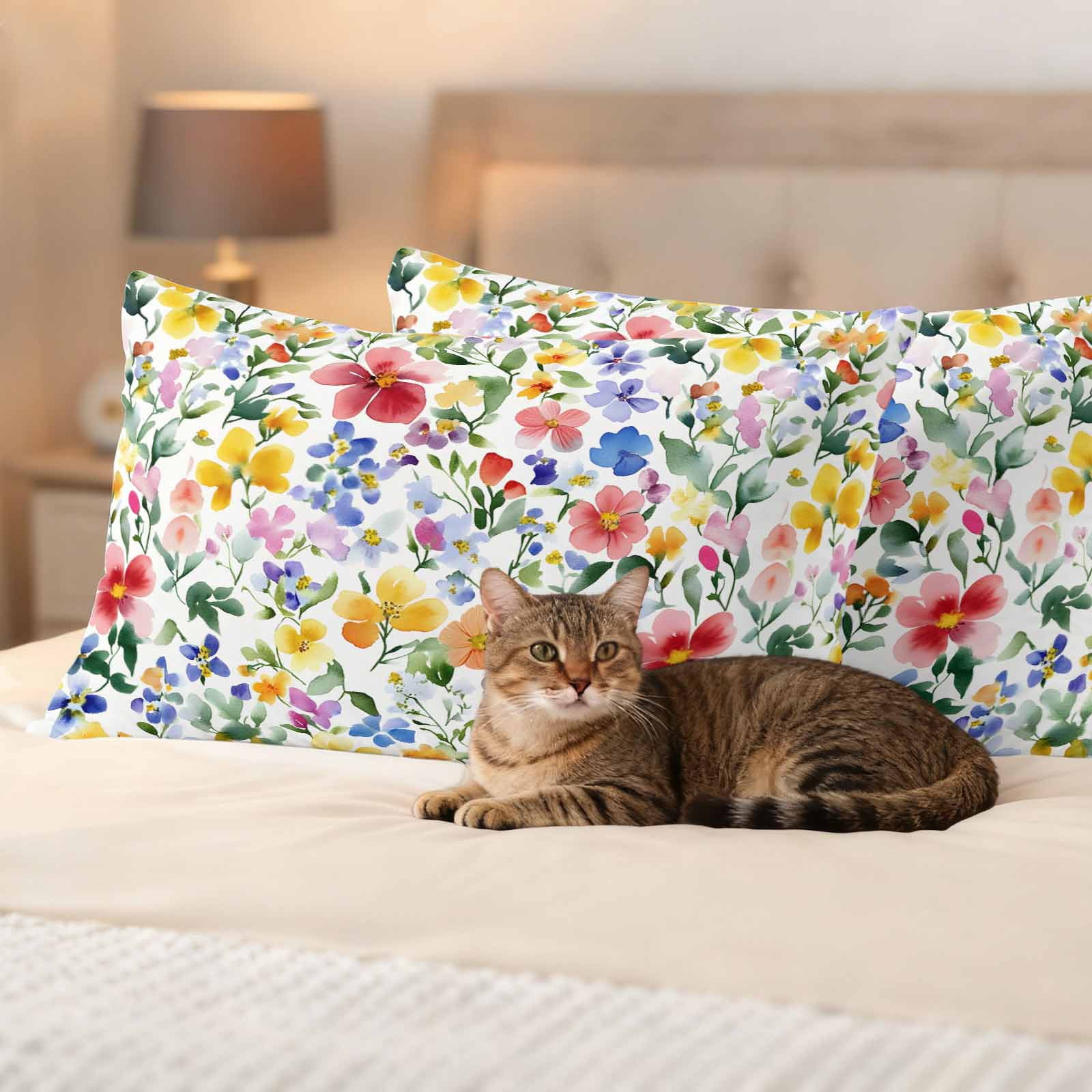Spring Floral Pillow Covers 2 Pack Gradient Blue Pink Yellow Flower Romantic Farmhouse Pillowcase Waterproof Outdoor Throw Pillow Cover for Patio Balcony Rectangular Cushion 20”x12”