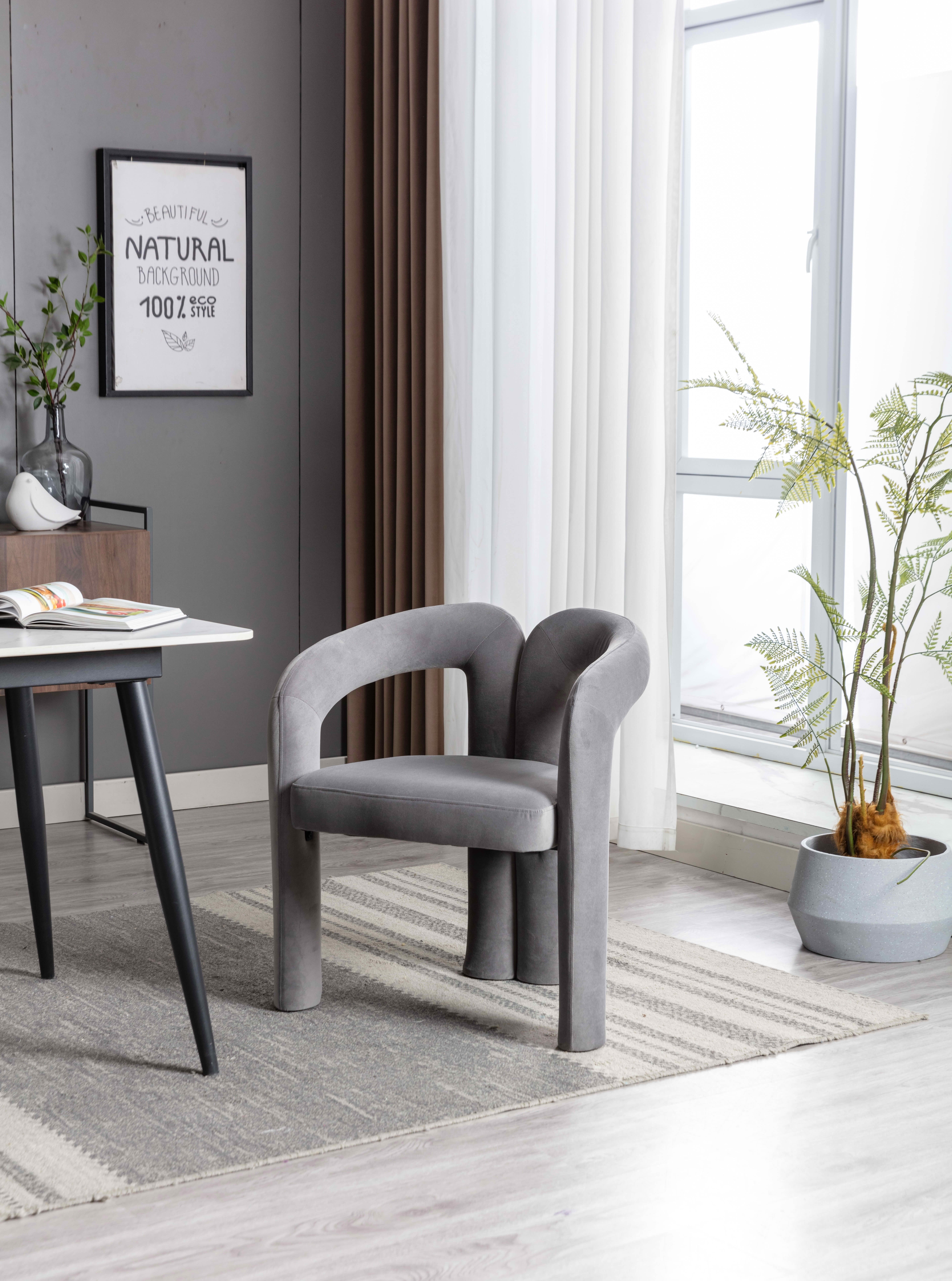 MAYEERTY Set of 2 Velvet Dining Chairs, Curved Back Side Chairs, Wood Legs, 250 lb Capacity, Gray