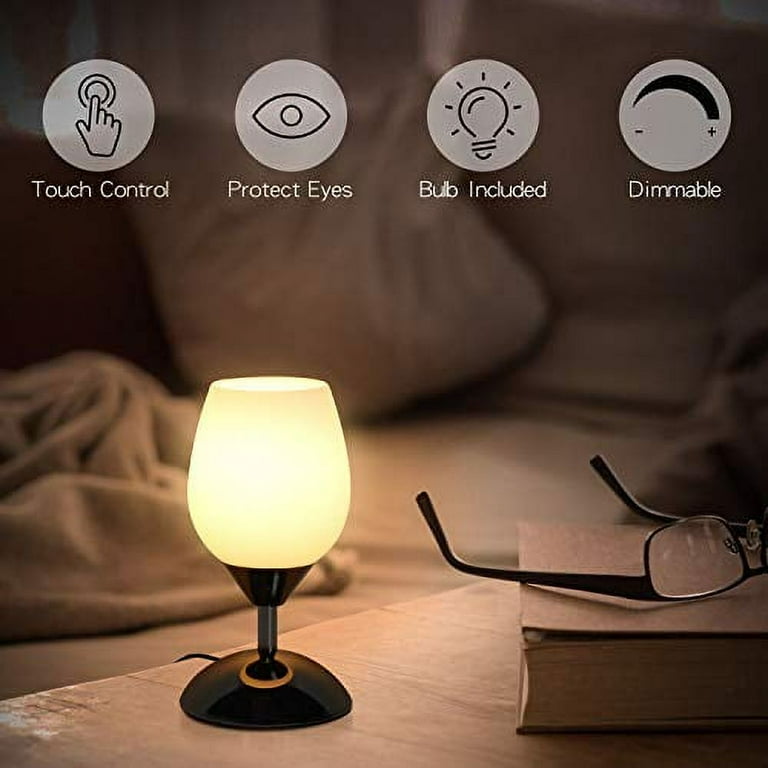 Touch Bedside Table Lamp - Modern Small Lamp for Bedroom Living Room  Nightstand, Desk lamp with White Opal Glass Lamp Shade, Warm LED Bulb, 3  Way