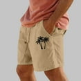 thumbnail image 2 of USNSM Men's Hawaiian Printed Shorts Drawstring Pocket Elastic Waist Straight Half Shorts Summer Workout Track Shorts Khaki M, 2 of 4