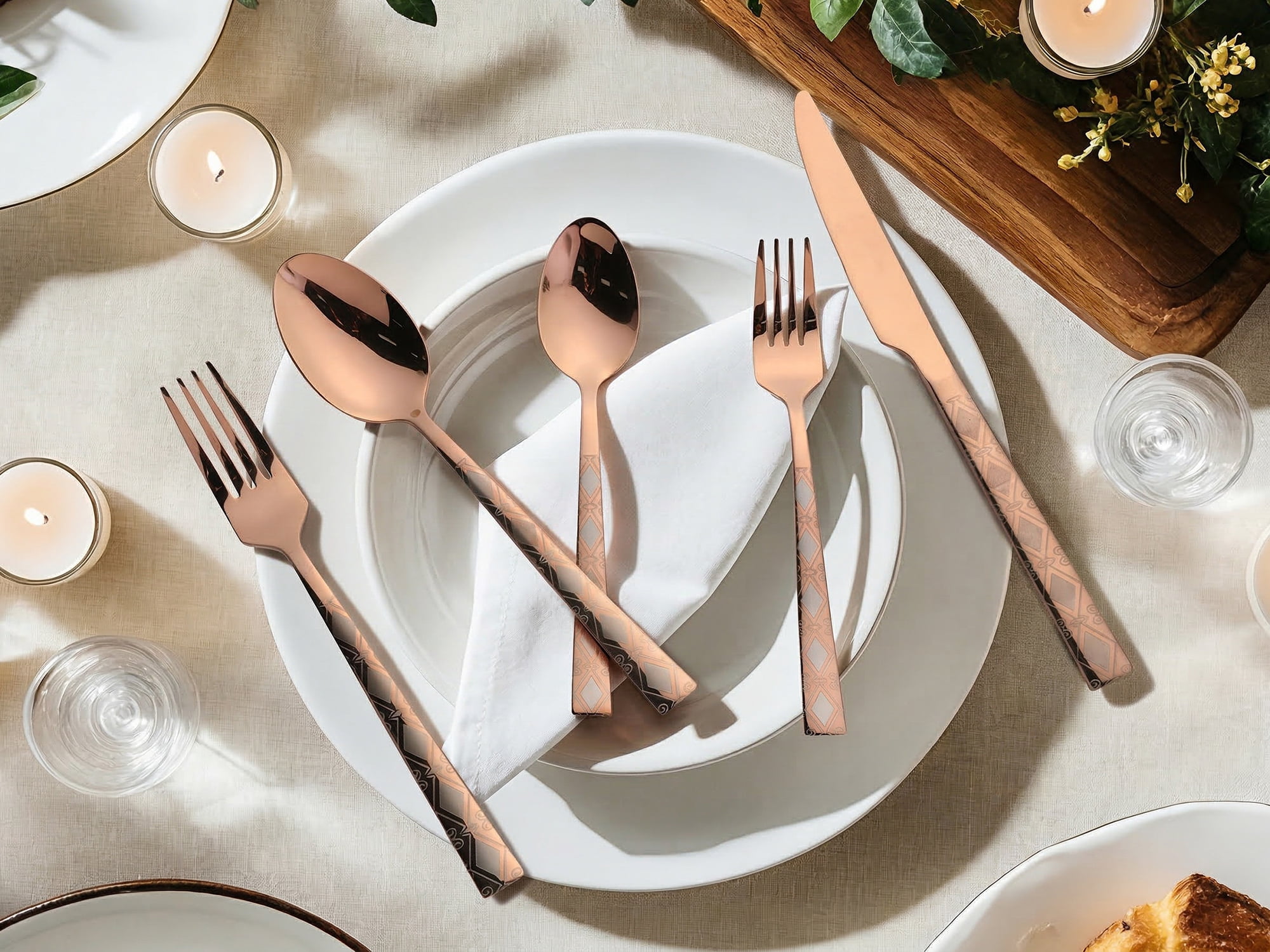 Unique Bargains 20 Piece Stainless Steel Flatware Set for 4 Vintage Cutlery Rose Gold