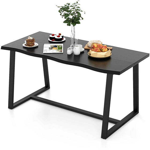 Costway 63" Large Dining Table for 4-6 People with Wavy Edge Heavy-duty Metal Frame Black