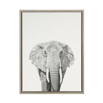 Kate and Laurel Sylvie Elephant Black and White Portrait Framed Canvas Wall Art by Simon Te Tai, 18x24 Gray