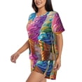 thumbnail image 2 of Fotbe Rainbow Melting Ice Cream Print Pajama Set for Women 2 Piece Loungewear Short Sleeve Tops and Shorts Set Soft Sleepwear-3X-Large, 2 of 7
