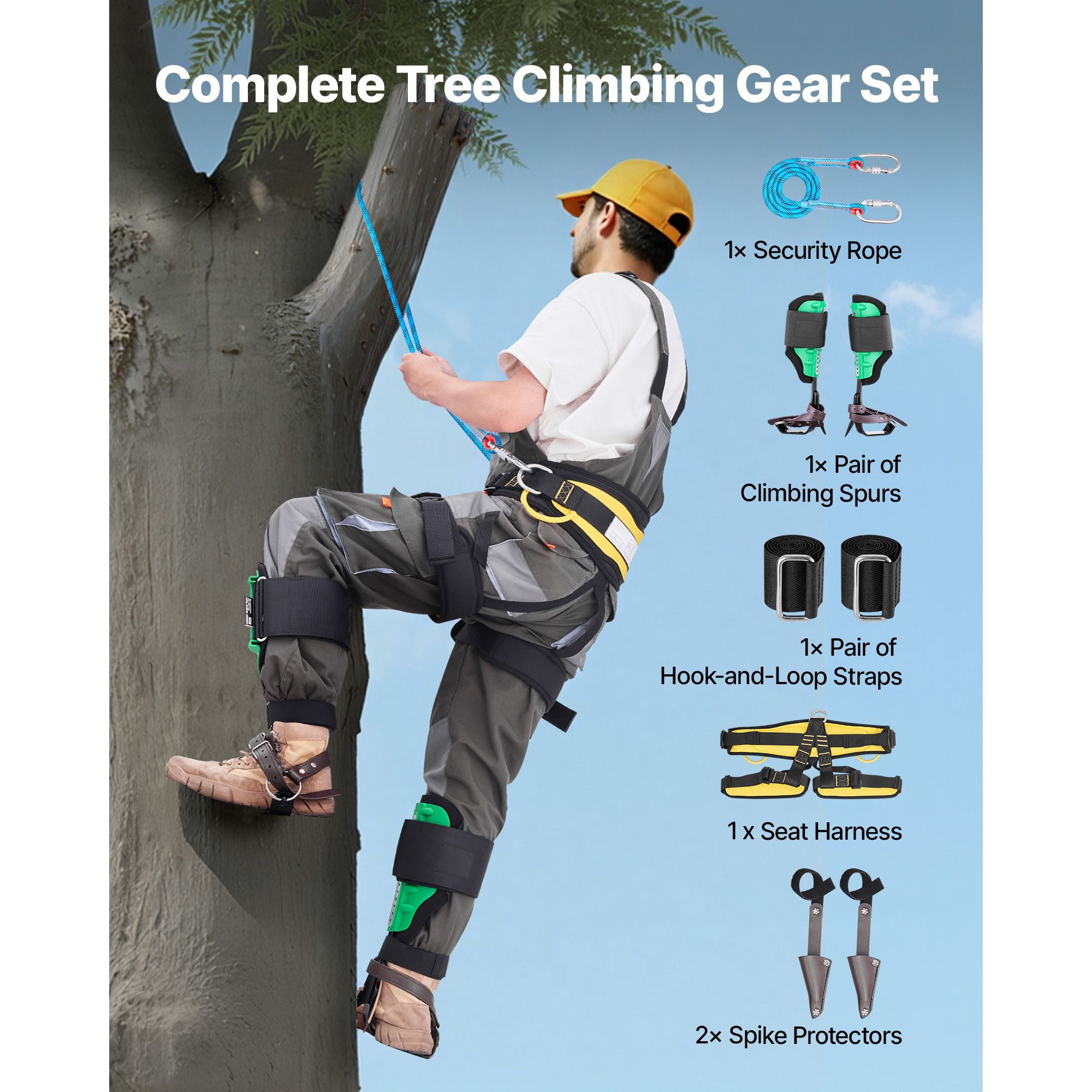 Tree Climbing Spikes Set, Height-Adjustable Tree Climbing Gear with Straps & Spike Protectors, 350 lbs Load Capacity, Heavy Duty Steel Climb Spurs Arborist Equipment for Fruit Picking Hunting