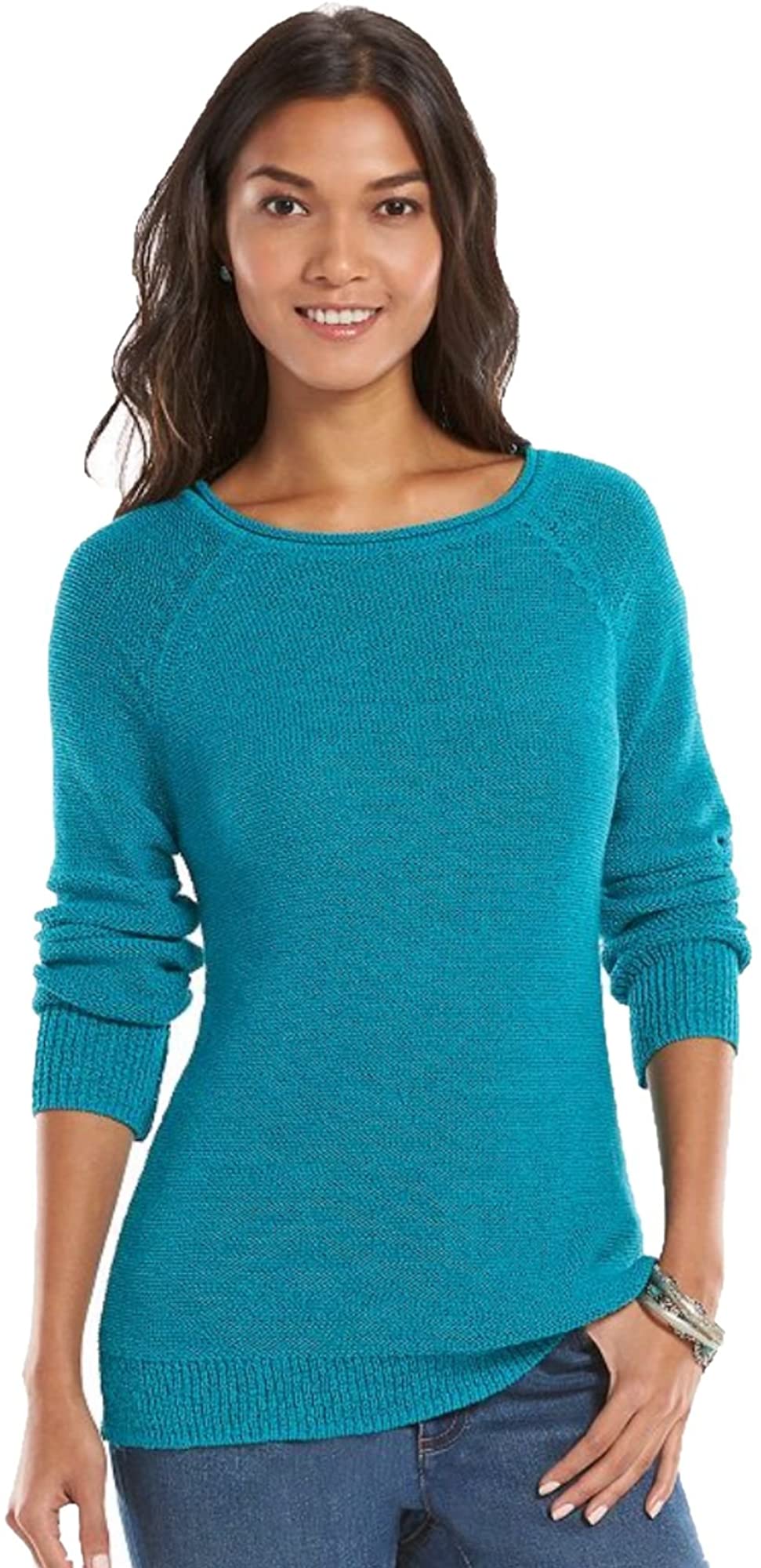 Chaps Womens Solid Turquoise Boatneck 