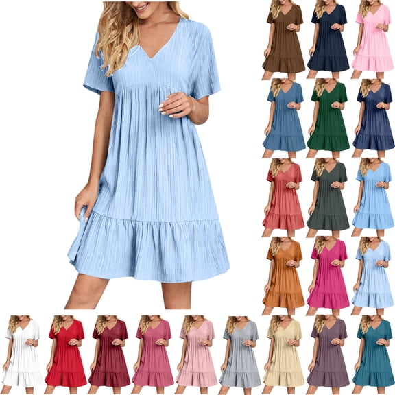 50% Off Clear! Womens Summer Dresses Women's Summer Button Up Shirt Skirt With A Collar Made Of Cotton And Linen Mini Dress Beige S