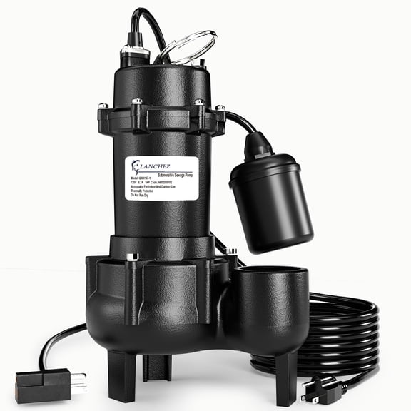 LANCHEZ 1HP 6600 GPH Sump Pump for Basement, Heavy Duty Cast Iron Submersible Sewage Effluent Pump with Automatic Float Switch, 2" NPT Discharge
