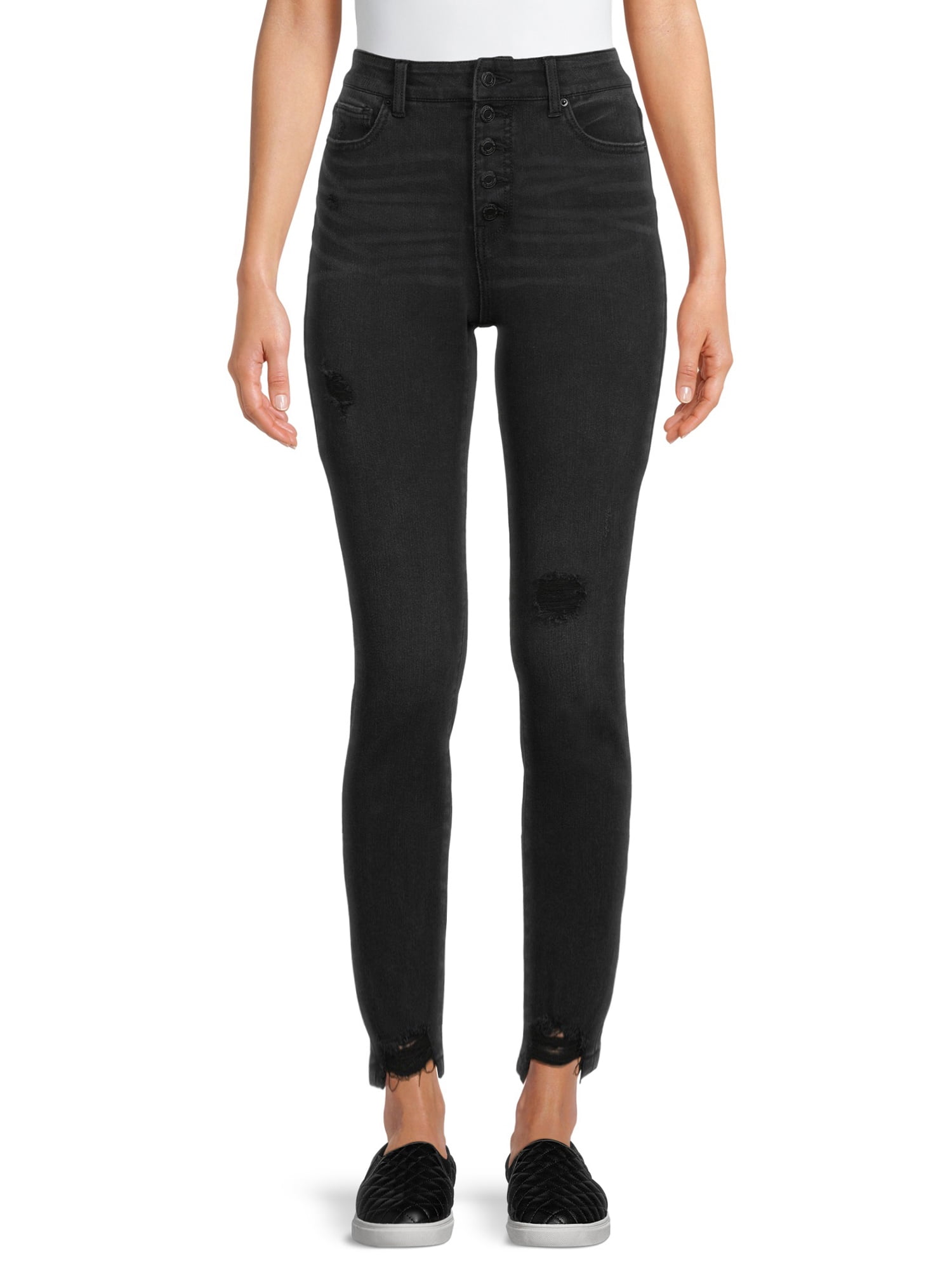 Time and Tru Women’s High Rise Button Fly Skinny Jean - Walmart.com