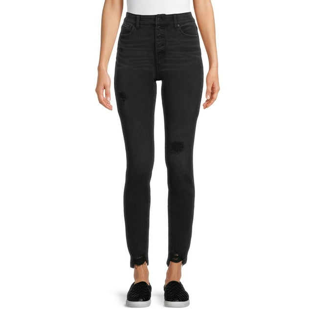 Time and Tru Women’s High Rise Button Fly Skinny Jean - Walmart.com