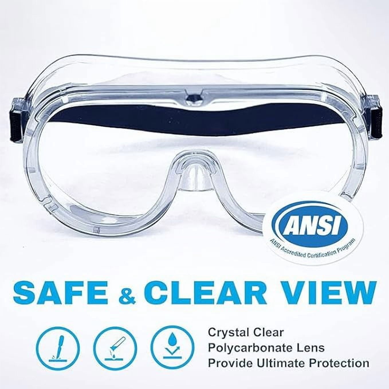 10 PACK Safety Goggles with Clear Anti-Fog Lens, Soft PVC Frame, Individual Headband Adjustment, 180 Degree Field of View