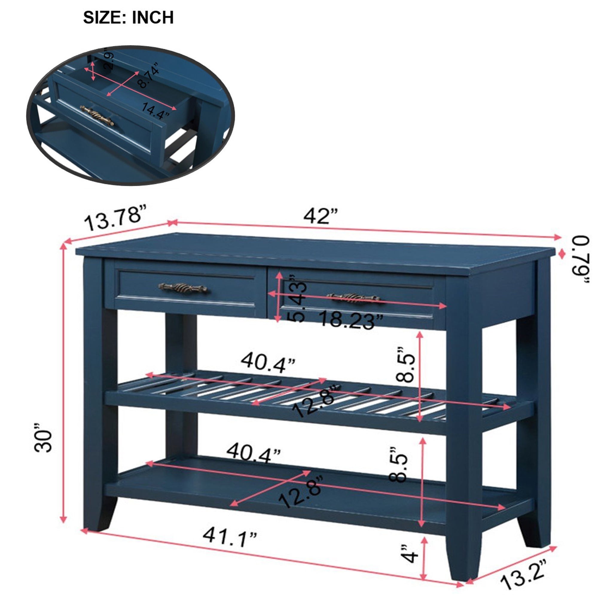 Aukfa 42" Console Table with 2 Drawers, Entryway Sofa Table for Living Room, Long Wooden Hallway Side Table,Navy Blue