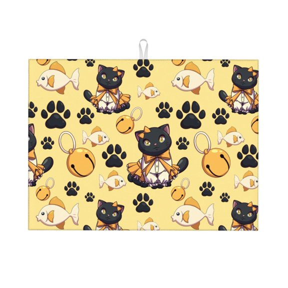 Dish Drying Mat, Classic Katong Cat Fish Yellow Highly Absorbent Microfiber Drying Mat Kitchen Counter or Sink Drawer Liner, 18x24 Kitchen Drying Mat Coffee Mat Kitchen Essentials