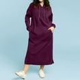 thumbnail image 4 of Long Hoodie Dress for Women 2025 Fall Winter Long Sleeve Plain Hooded Sweatshirt with Pockets Pullover Tops, 4 of 7