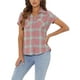thumbnail image 4 of Camisas de cuadros para mujer INSPIRE CHIC con cuello de punta y botones, talla L, color rojo sandía y verde, 4 of 6