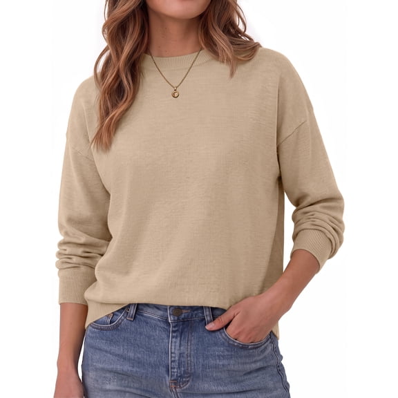 MOSHU Crewneck Sweaters for Women Drop Shoulder Women Sweaters Long Sleeves Fall Tops Knit Pullover Sweaters