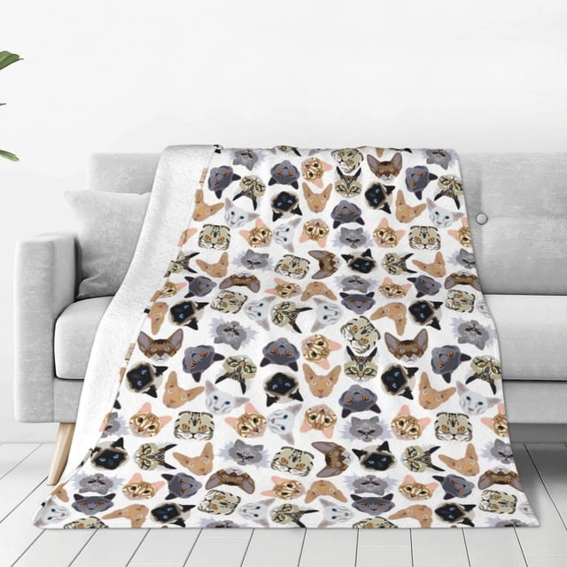 KLL Cute Cats Pattern Fleece Throw Blanket,Fleece Throw Blankets for Couch & Bed All Season Use-50"x40"
